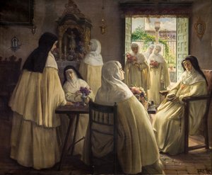 Intérieur de couvent avec des scènes de religieuses mercédaires - José Rico Cejudo